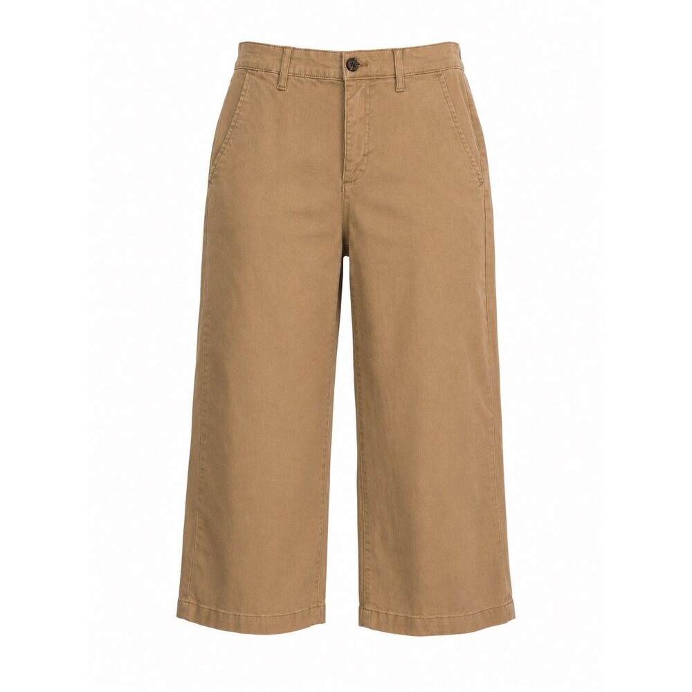 Elle Moss Women’s Cropped Wide Leg Chino Pants Khaki Tan Size 8 Stretch